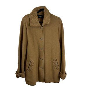 Geiger Austrian Boiled Wool Loden Coat w/ Cable Knit Collar & Cuffs